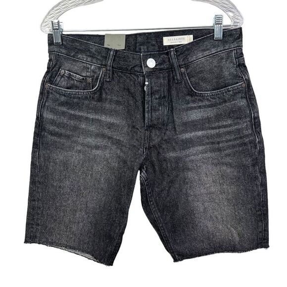 AllSaints Switch Jean Shorts‎ Skinny Flat Front Raw Hem Button Fly Black Men W30